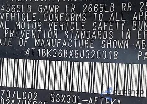 2008 Toyota Avalon Limited from USA, damaged, VIN 4T1BK36BX8U320018